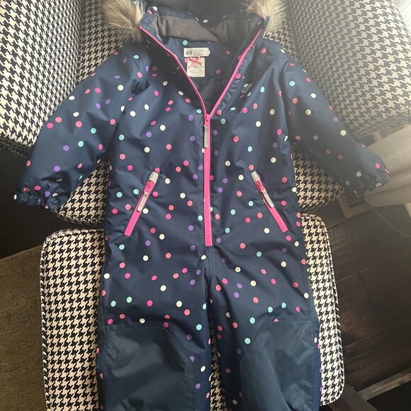 H&M Girls Navy PolkaDot One-Piece Snowsuit - Picture 3 of 7